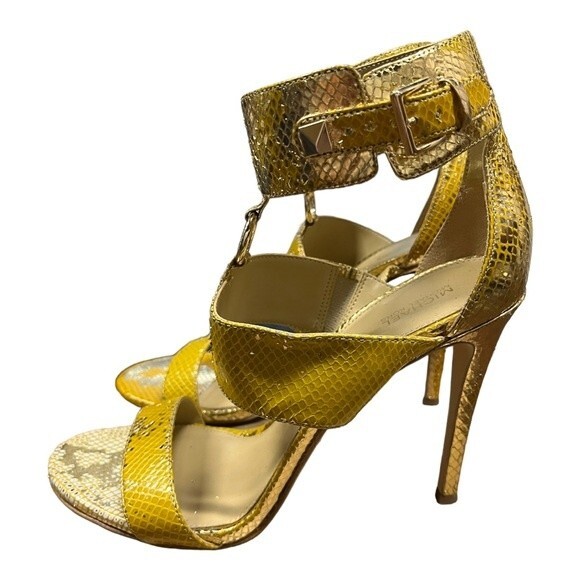 MICHAEL MICHAEL KORS Women's Gold Amos Ankle Cuff Stiletto Sandals SZ 10 - Picture 5 of 9